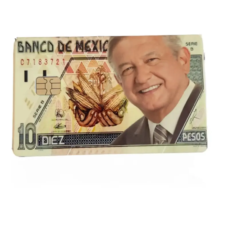 Amlo Debit Card Sticker - Series 8, Serial Number C7183721, Featuring a Photograph of a Man and Currency Design