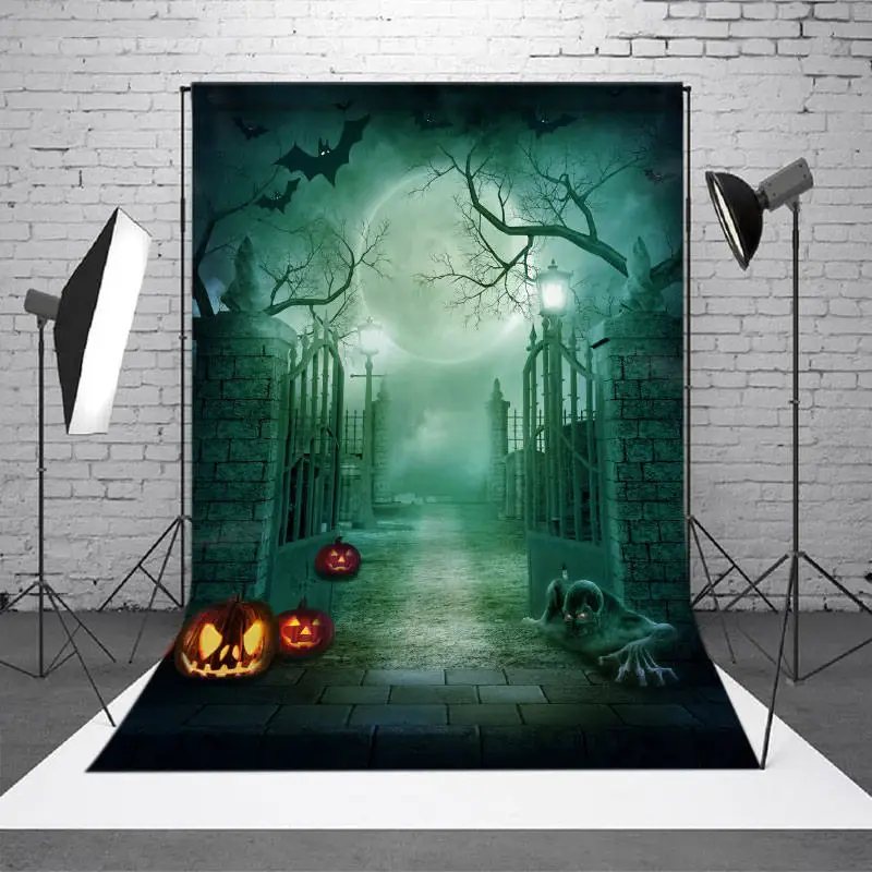 Moon Bat Pumpkin Halloween Theme Backdrop for Party - Aperturee