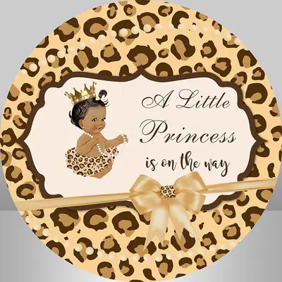 Aperturee Leopard Print Style Baby Shower Backdrop Kit For Girls | Round Party Backdrop | Round Backdrop Fabric Cover | Circl...