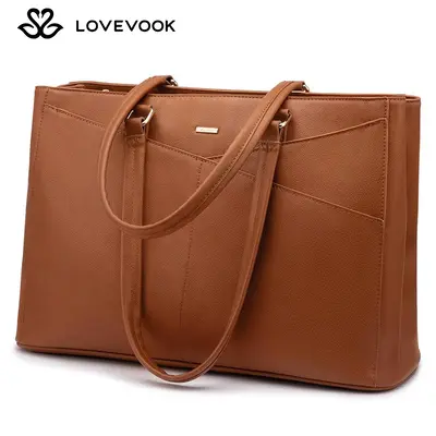 LOVEVOOK Laptop Tote Bag for Women, Waterproof Leather 15.6 Inch Computer Bags, Work Purses for Women, Handbags for Travel, C...