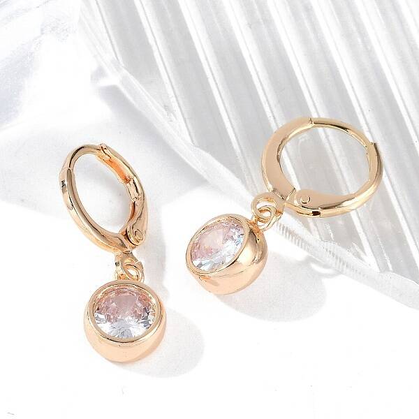Brass Micro Pave Clear Cubic Zirconia Leverback Earrings