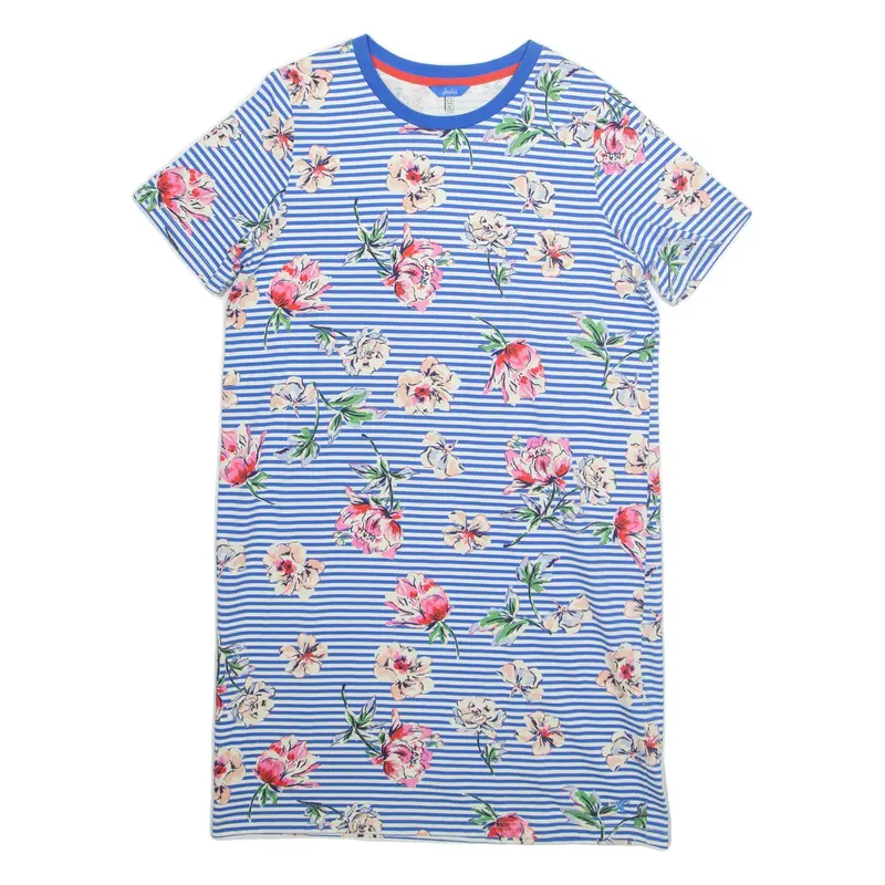 JOULES Womens T-Shirt Dress Blue Floral Short Sleeve Knee Length UK 14