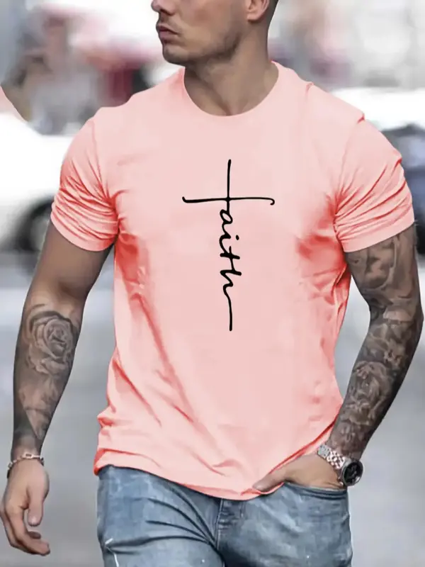 Men's Regular Fit Simple Letter Graphic Round Neck Tee, Stylish Casual Comfy Soft Streetwear Crewneck Shortsleeve T-Shirt ...