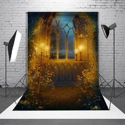 Retro Window Candles Grass Photography Backdrop - Aperturee