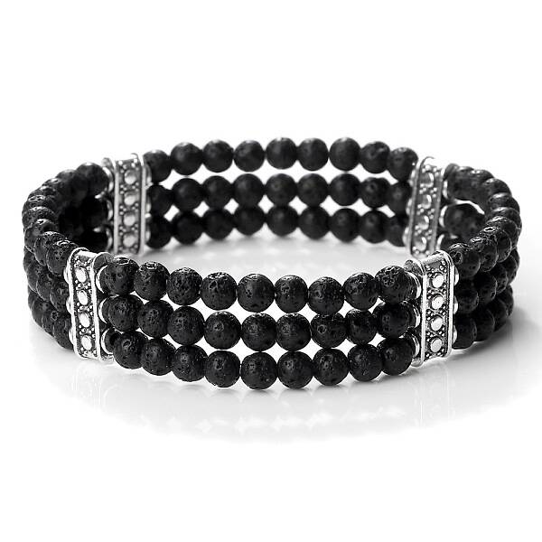 Round Natural Lava Rock & Alloy Multi-Strand Beaded Stretch Bracelets for Women Men