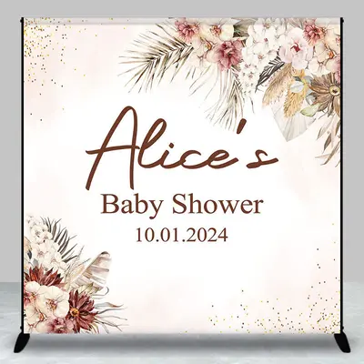 Personalized Floral Leaves Baby Shower Backdrop - Aperturee
