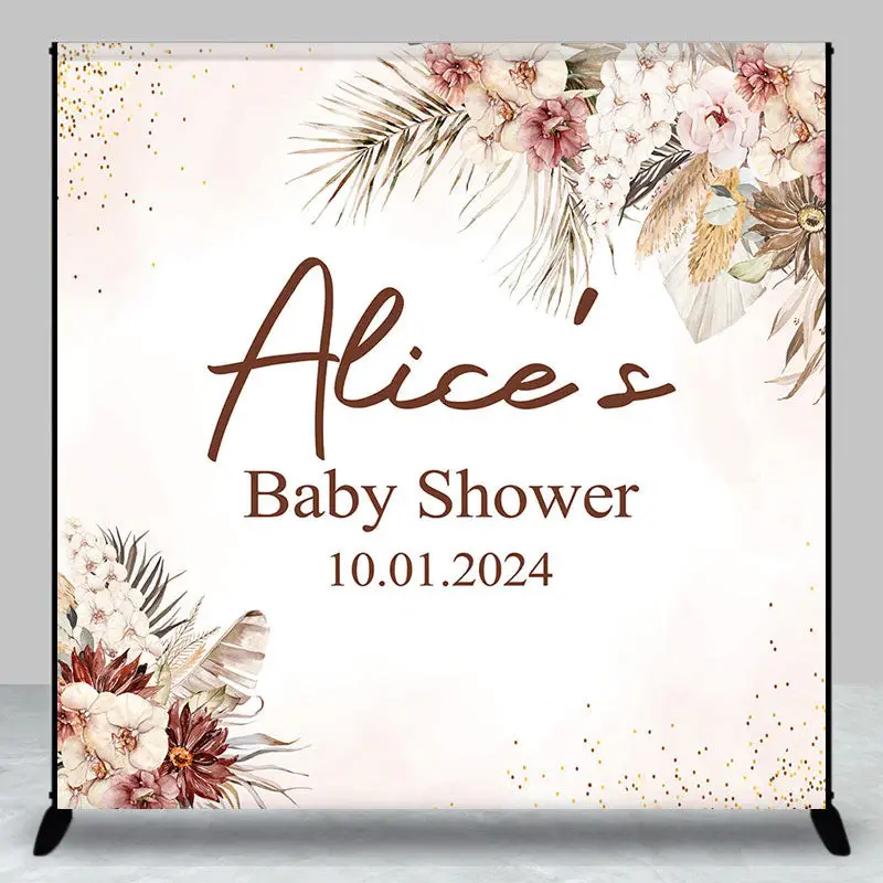 Personalized Floral Leaves Baby Shower Backdrop - Aperturee