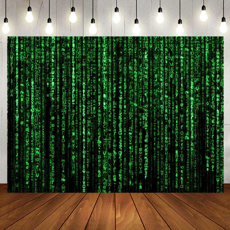 Black Green Computer Code Happy Birthday Backdrop - Aperturee
