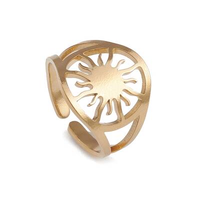Ion Plating(IP) 304 Stainless Steel Sun Open Cuff Rings for Women