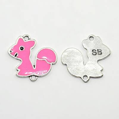 Antique Silver Tone Squirrel with Word SB Alloy Enamel Links connectors
