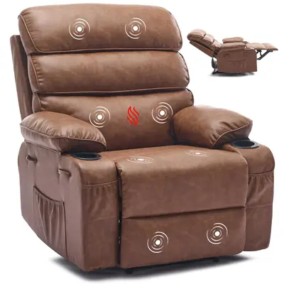 Garvee Oversized Manual Recliner for Adults, Massage and Heat, Adjustable Backrest and Footrest, Extra Wide Nursery Glider Re...