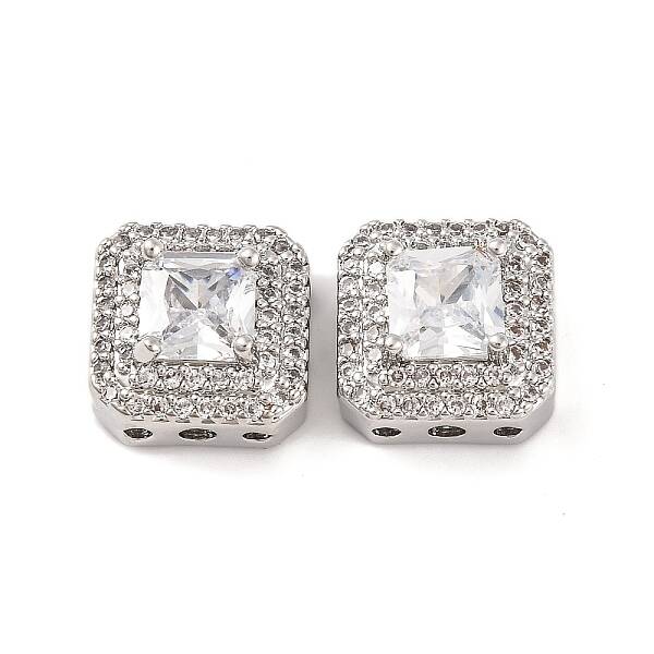 Brass Micro Pave Clear Cubic Zirconia Beads