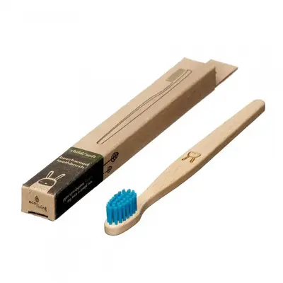 Kids 100% Plant-Based Beech Wood Toothbrush - Rabbit | Color: Blue