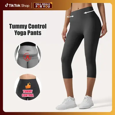 [Size up recommended] Viconow Tummy Control Capris Shorts for Women with Pockets - High Waist Bike Leggings for Gym Workout Y...