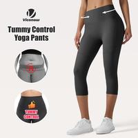 [Size up recommended] Viconow Tummy Control Capris Shorts for Women with Pockets - High Waist Bike Leggings for Gym Workout Y...