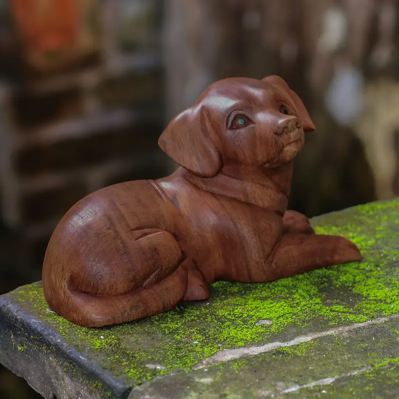 NOVICA Best Boy Hand-Carved Wood Dog Sculpture from Bali