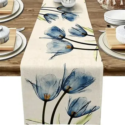 Tulip Pattern Table Runner, Non-slip Tablecloth, Decorative Tablecloth for Home Dining Room