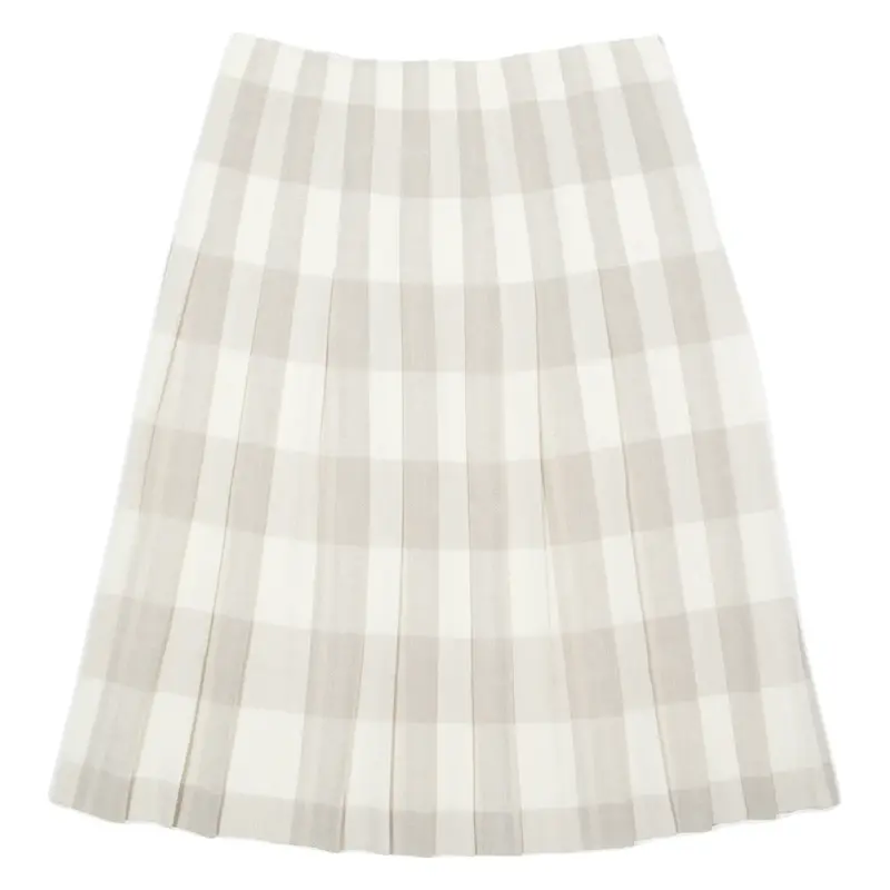 Womens Pleated Skirt Beige Midi Gingham M