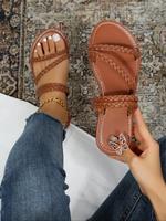 Women's Fashionable Plain Color Braided Cross Band Sandals, Casual Boho Style Trendy Sandals for Summer, Summer Beach Sandals...