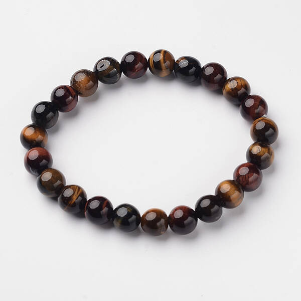 Natural Tiger Eye Round Bead Stretch Bracelets