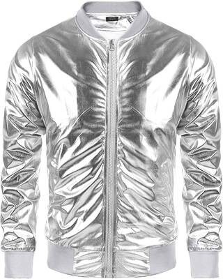 70s Disco Christmas Party Zip-up Jacket (US Only), Silver / L