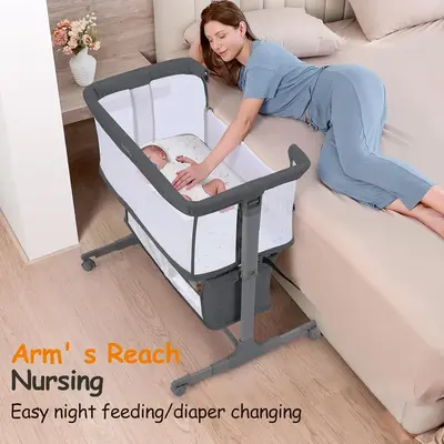 Ezebaby Baby Bassinet, Portable Baby Crib with Storage, Safety Bedside Sleeper for Newborn Infants with Wheels, Adjustable 7 ...