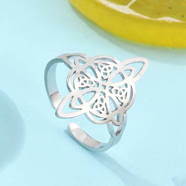 Non-Tarnish 304 Stainless Steel Witch Knot Open Cuff Rings for Women