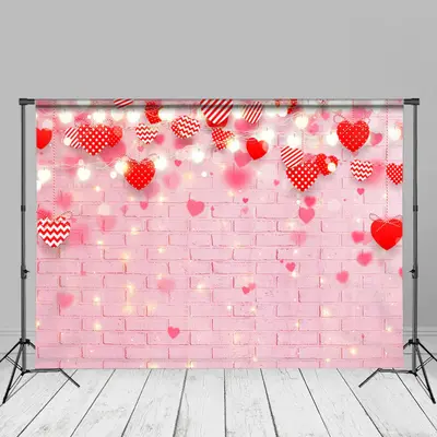 Glitter Pink Brick Wall Valentines Photo Backdrop - Aperturee