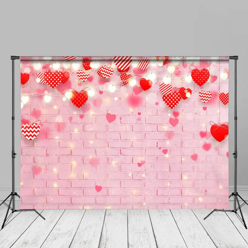 Glitter Pink Brick Wall Valentines Photo Backdrop - Aperturee
