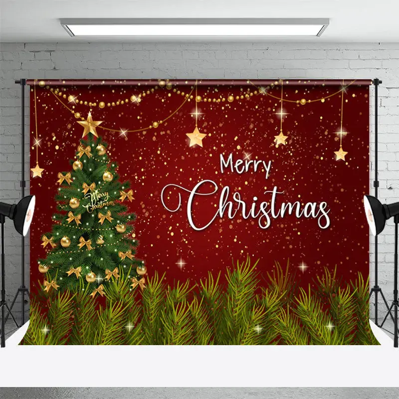 Glitter Red Green Xmas Tree Star Christmas Backdrop - Aperturee