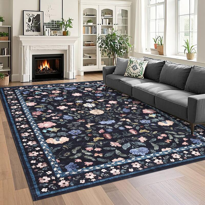 Garvee Vintage Floral Area Rug 10x13 Non-Slip Soft Low Pile Faux Wool Polyester Thermoplastic Rubber Washable for Living Room...