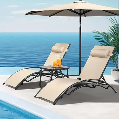 YITAHOME Outdoor Chaise Lounge Chair Set of 3, Pool Lounge Chairs with Side Table & 5-Position Adjustable Backrest, Sunbathin...