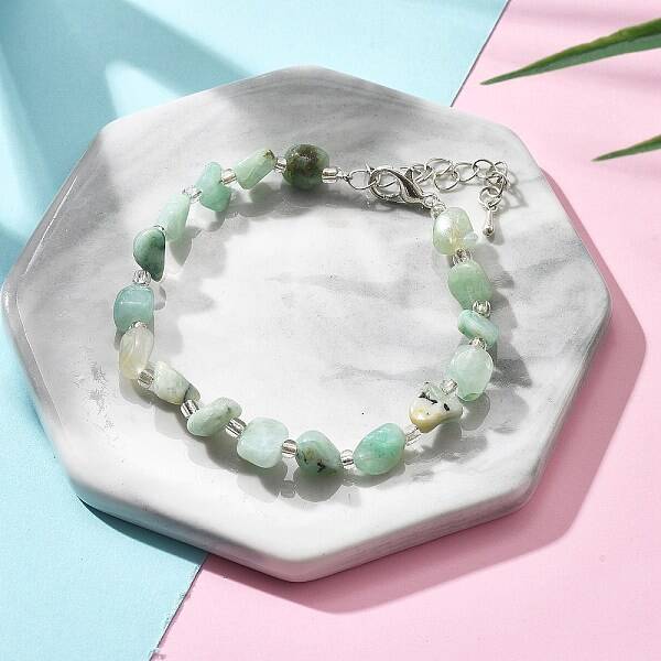 Natural Flower Amazonite Chips Bracelets for Women