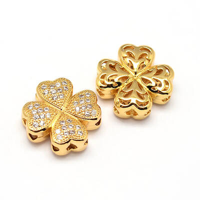 Clover Brass Micro Pave Cubic Zirconia Beads
