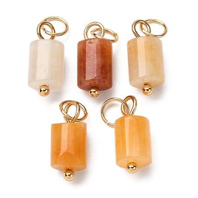 Natural Red Aventurine Column Charms with 304 Stainless Steel Jump Rings