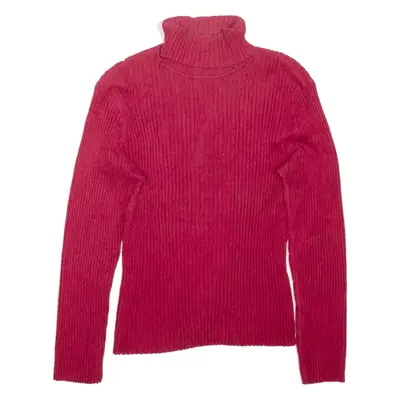 I.E. RELAXED Petite Jumper Red Tight Knit High Neck Womens M