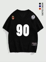 Men's Hollow Out Sheer V Neck Sports Jersey, Loose Casual Short Sleeve Drop Shoulder Pullover for Spring & Fall, Fashion Men'...
