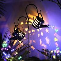 Set Of 2 Solar Watering Can Lights With FlagPattern For Outdoor Decor, Garden Solar Lightwith 8 Multi-Color Changing Modes