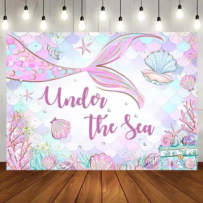 Undersea Mermaid Shell Baby Shower Backdrop For Girl - Aperturee