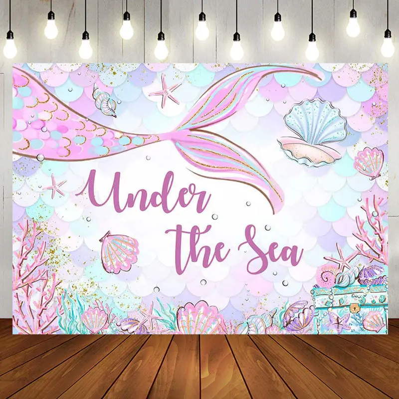 Undersea Mermaid Shell Baby Shower Backdrop For Girl - Aperturee