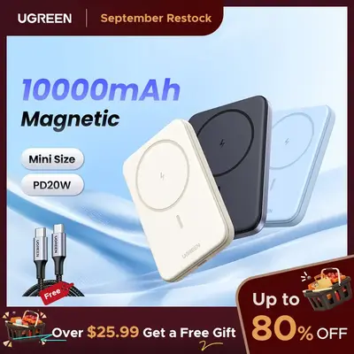 UGREEN magnetic power bank , 10000mAh Wireless Portable Charger, PD 20W Fast Charging Smartphone Chargeable Battery, for iPho...