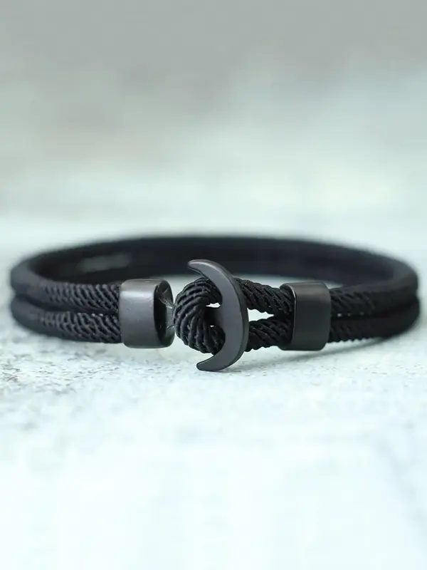 Anchor Design Unisex Bracelet, Double-Layer Braided Rope, Minimalist Street Style Jewelry, Perfect Gift for Him Her