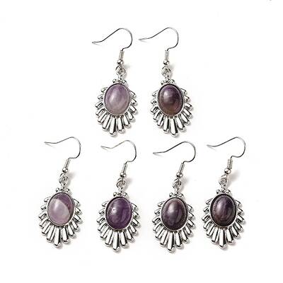 Natural Amethyst Teardrop Dangle Earrings