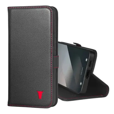 Samsung Galaxy S25+ Leather Case (with Stand Function) - Black with Red Detail