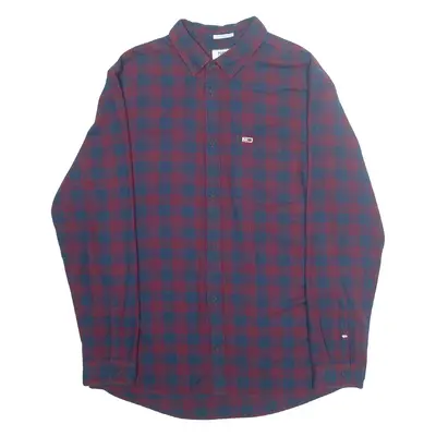 TOMMY HILFIGER REGULAR FIT Mens Flannel Shirt Purple Check Long Sleeve XL