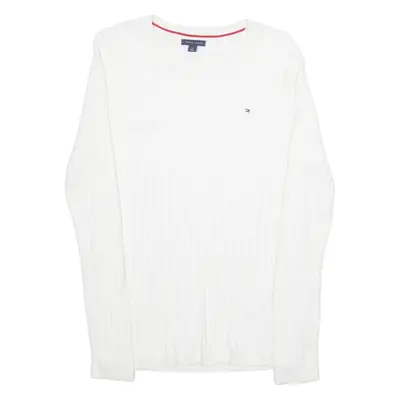 TOMMY HILFIGER Womens Jumper White Cable Knit L