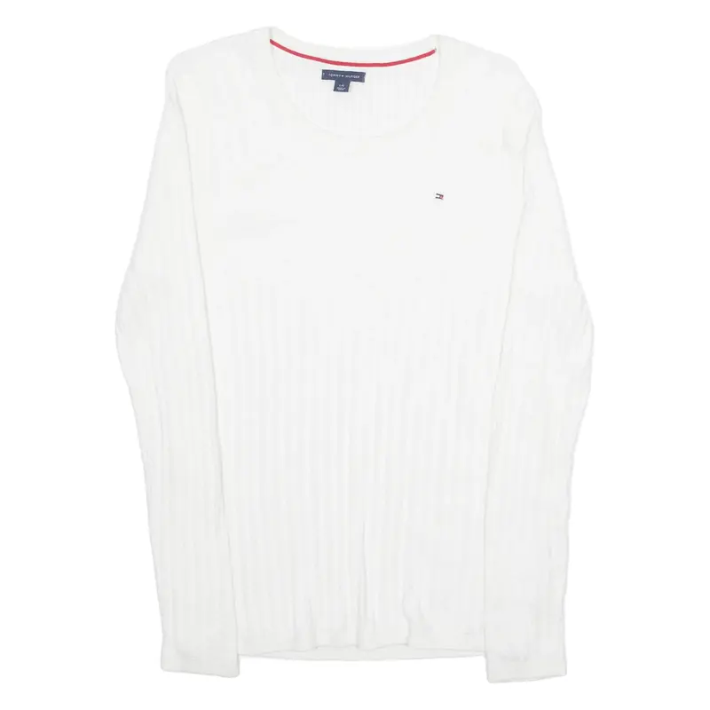 TOMMY HILFIGER Womens Jumper White Cable Knit L