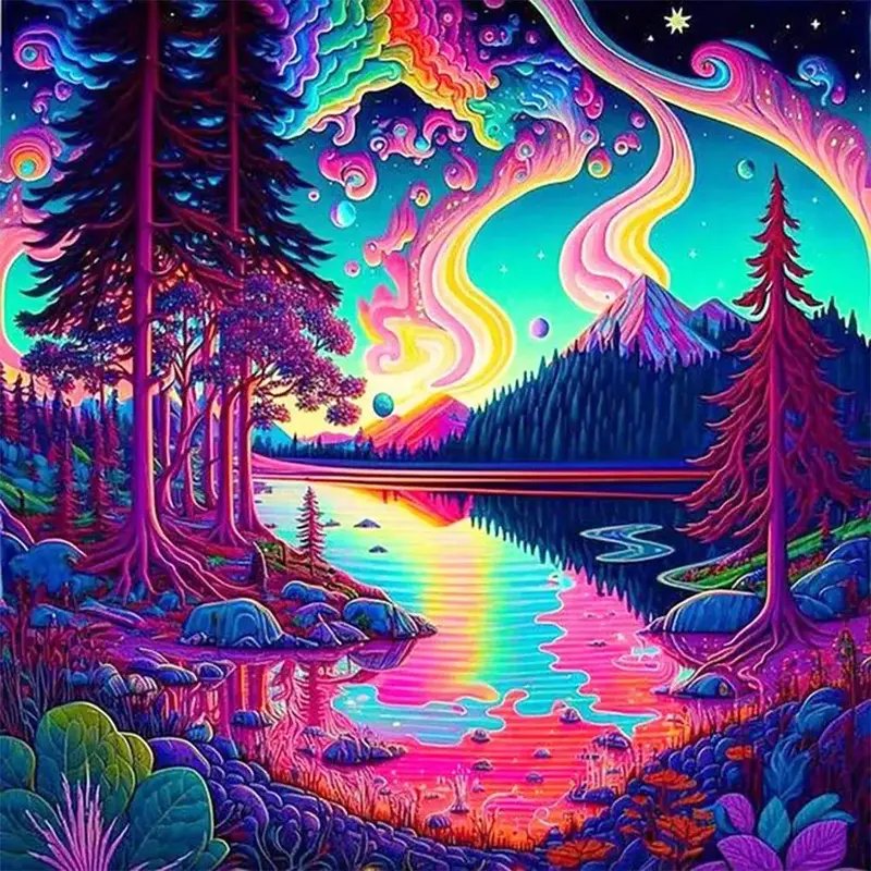 Colorful Landscape Pattern DIY Diamond Art Painting Without Frame, DIY 5D Diamond Arts Painting Kit, Wall Art Decor For Home...