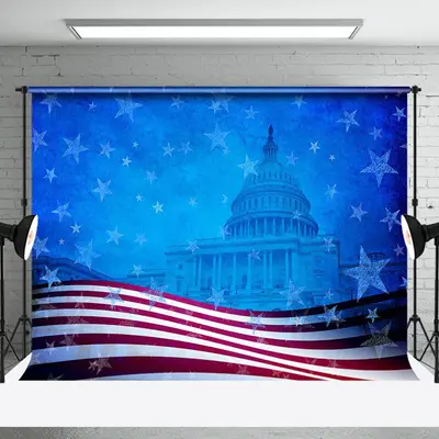 Retro Stars Usa Flag White Hosue Patriotic Backdrop - Aperturee