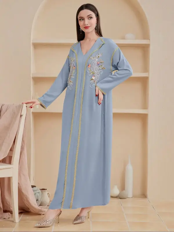 Women's Embroidery Long Sleeve Dress, Elegant Arabic Clothing, Modest Long Dress for Women, Women's Islamic Clothing for All ...